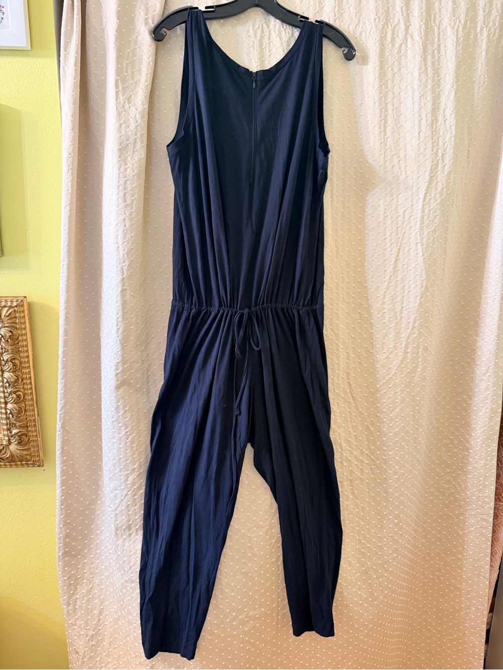 Theory Black Draped Sleeveless Jumpsuit Drawstring Waist Size L